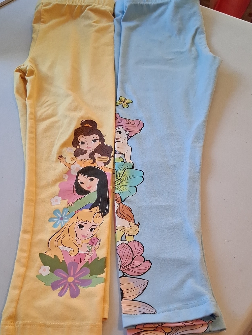 Disney Girls' Princess Floral Leggings - Yellow & Light Blue